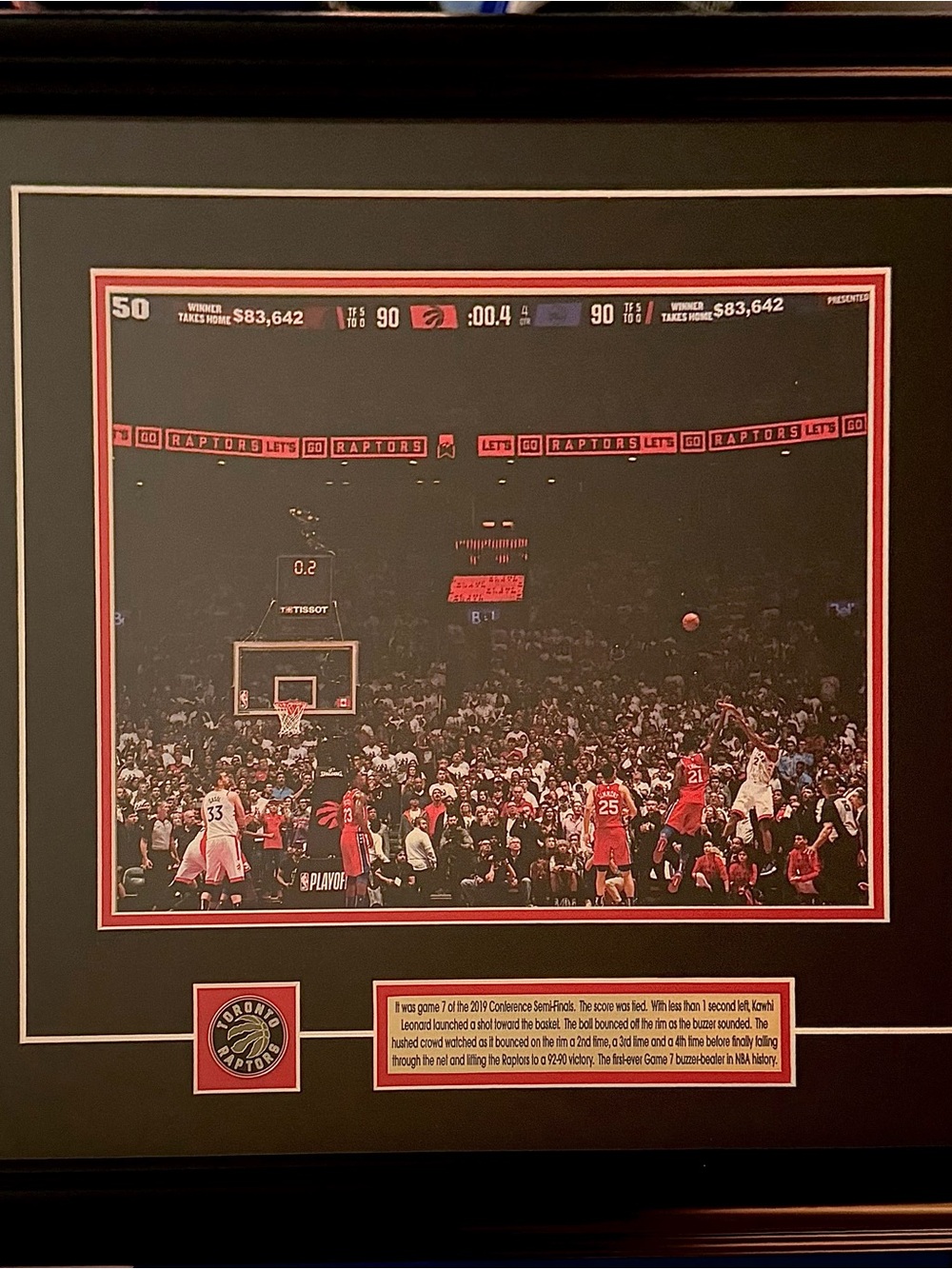 Framed Toronto Raptors Red Game-Winning Shot Photo